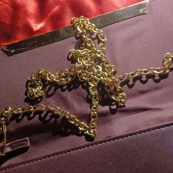 Very rare Burgundy Cato two way 2way bag clutch gold hardware chain handle - Picture 11 of 16